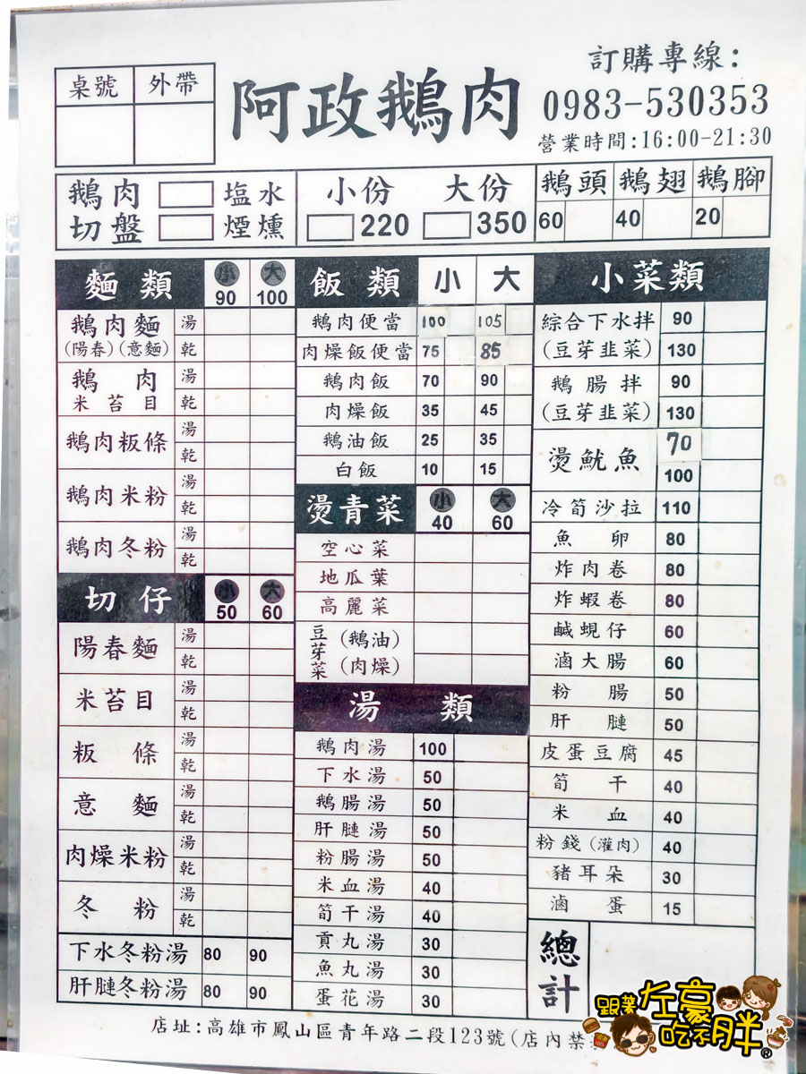 中菜,阿政鵝肉,高雄小吃,高雄美食,鳳山美食,鵝肉,麵店